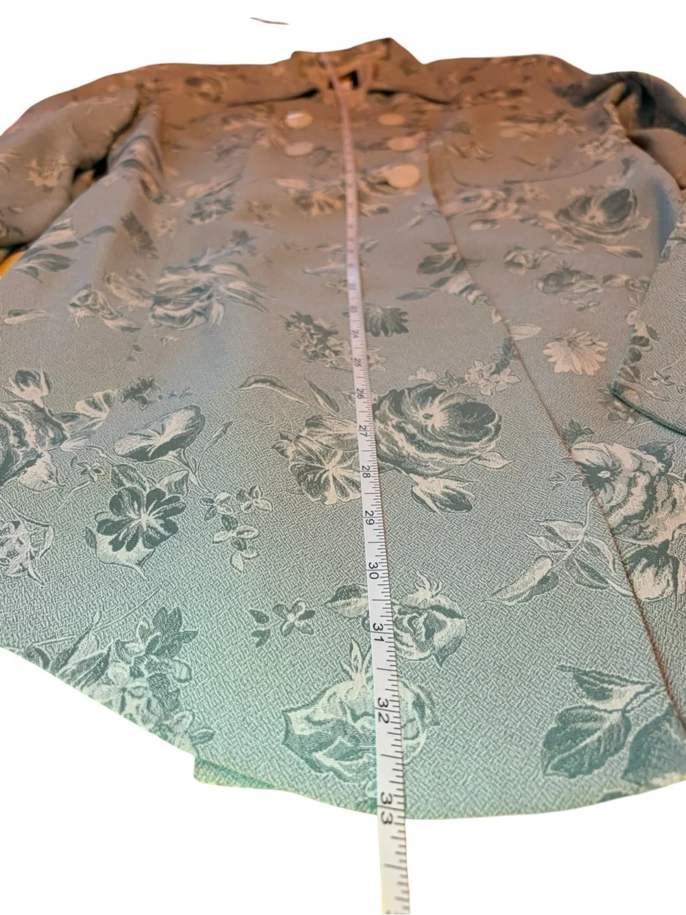 Floral Jacquard Double-Breasted Blazer/Coat- Light green - Picture 10 of 12